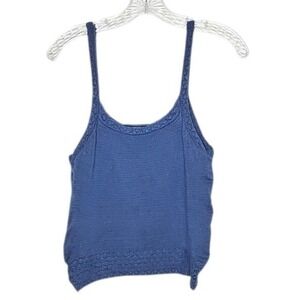 Body Options Vintage 90s Y2k Knit Tank Top Lace Trim Casual Sleeveless‎ Blue M